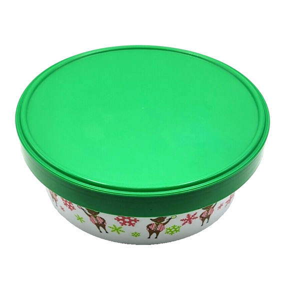 LOT of 3 Festive Christmas Holiday Tins 9x6 Rectangle 6" Square and 6" Round YK - Picture 7 of 9